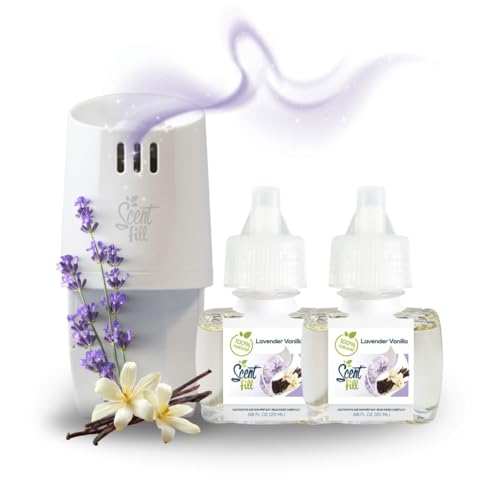 Scent Fill 100% Natural Lavender Vanilla Plug in Air Freshener, Scented Oil Refills, 2 Refills + Diffuser - Image 1