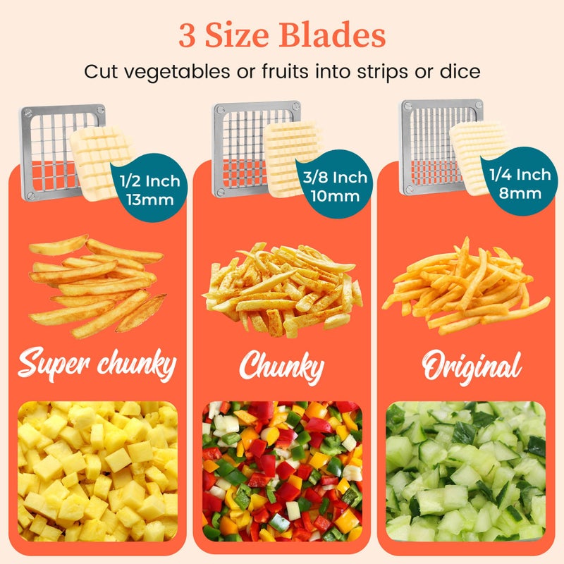 BIEAMA French Fry Cutter, Potato Cutter with 1/4", 3/8", 1/2" Stainless Steel Blades, Fries Cutter for Potatoes, Carrots - Image 3