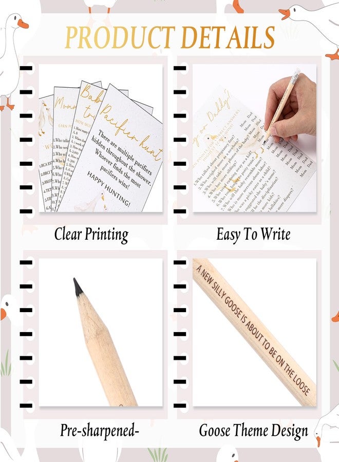 Sinload 36 Sets Goose Baby Shower Games for 36 Guest Include Baby Shower Bingo Game Pacifier Hunt Word Scramble Mommy or Daddy Games with 20 Pencils 50 Acrylic Pacifiers for Boy Girl - Image 3