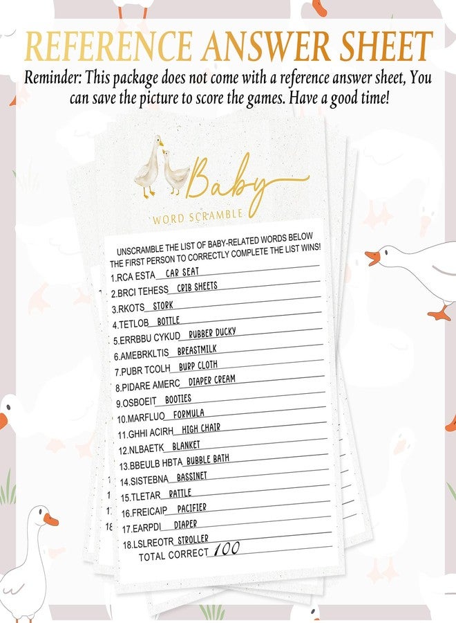 Sinload 36 Sets Goose Baby Shower Games for 36 Guest Include Baby Shower Bingo Game Pacifier Hunt Word Scramble Mommy or Daddy Games with 20 Pencils 50 Acrylic Pacifiers for Boy Girl - Image 5