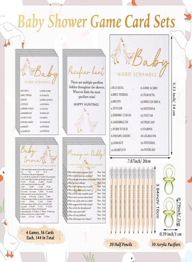 Sinload 36 Sets Goose Baby Shower Games for 36 Guest Include Baby Shower Bingo Game Pacifier Hunt Word Scramble Mommy or Daddy Games with 20 Pencils 50 Acrylic Pacifiers for Boy Girl - Image 2