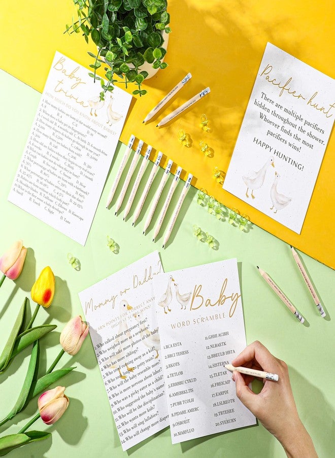 Sinload 36 Sets Goose Baby Shower Games for 36 Guest Include Baby Shower Bingo Game Pacifier Hunt Word Scramble Mommy or Daddy Games with 20 Pencils 50 Acrylic Pacifiers for Boy Girl - Image 4