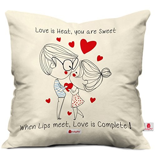 Indigifts Satin You are Sweet Quote Printed Cushion Cover with Filler for Valentine (White, 12x12 inches) - Image 1