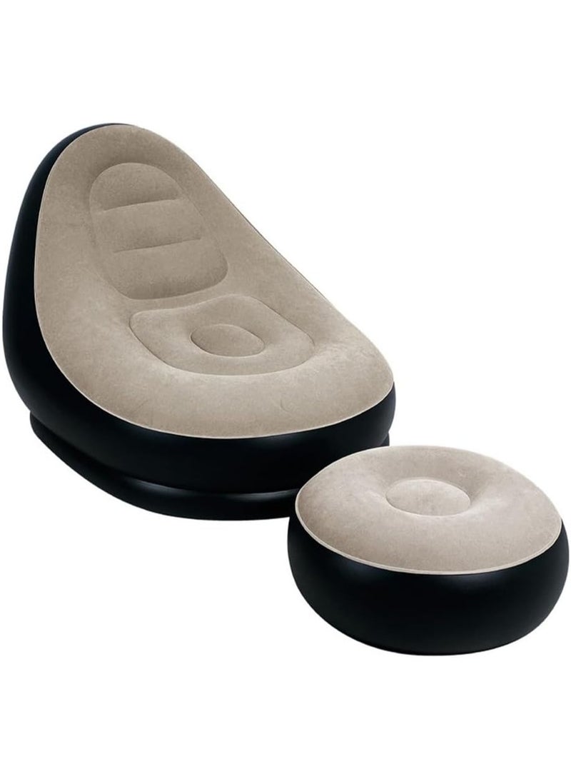 BlueFire Portable Inflatable Sofa Flocking Couch Set with Footstool | Wear-Resistant Leak-Proof Air Lounger for Camping, Travel, Outdoor Beach, Garden, Office Nap | Quick Inflate Compact Sleeping Bed with Anti-Slip Flocked Surface | Lightweight Air Couch for Indoor & Outdoor Relaxation - Image 1