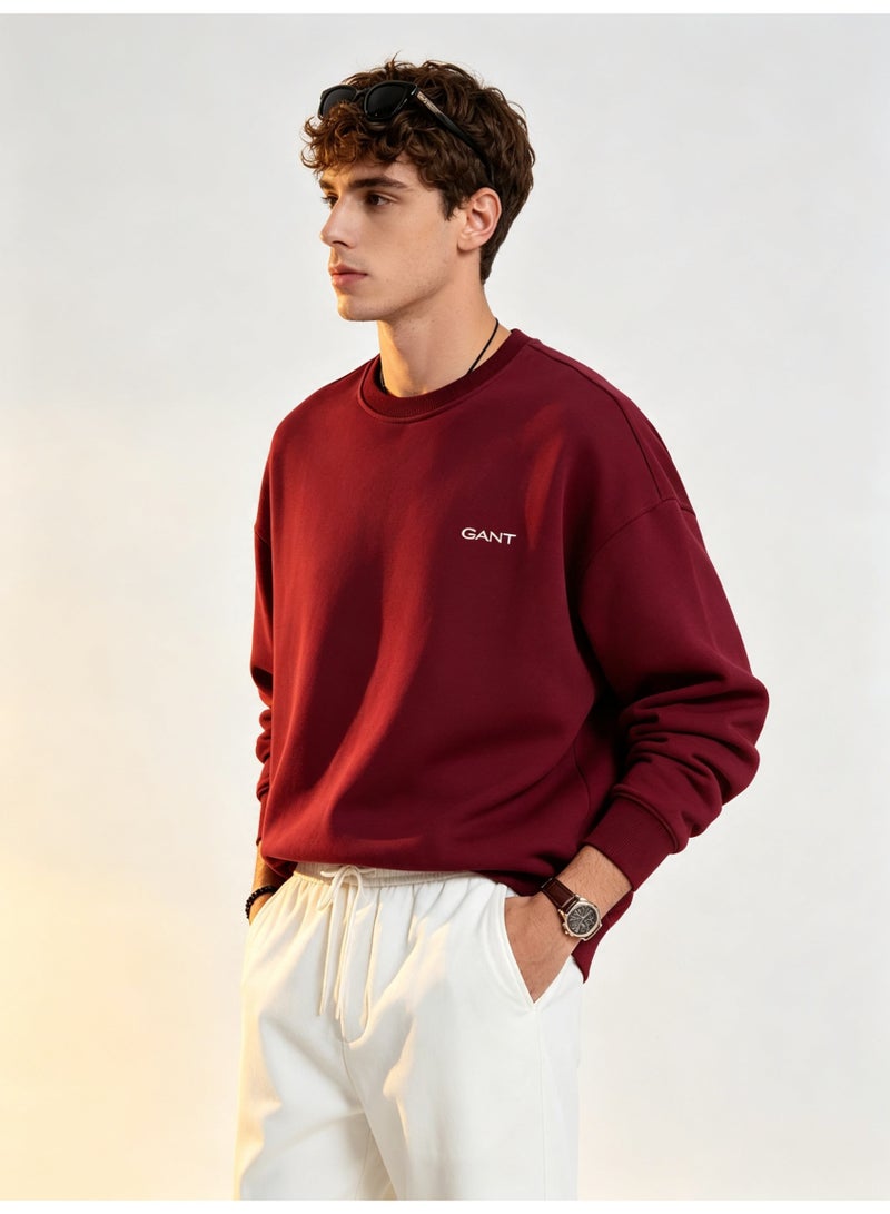 GANT Men's and Women's Crew Neck Sweatshirt, Casual Long Sleeve Pullover, Burgundy - Image 3