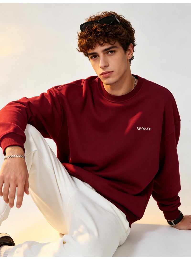 GANT Men's and Women's Crew Neck Sweatshirt, Casual Long Sleeve Pullover, Burgundy - Image 2