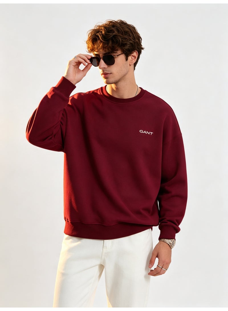 GANT Men's and Women's Crew Neck Sweatshirt, Casual Long Sleeve Pullover, Burgundy - Image 5