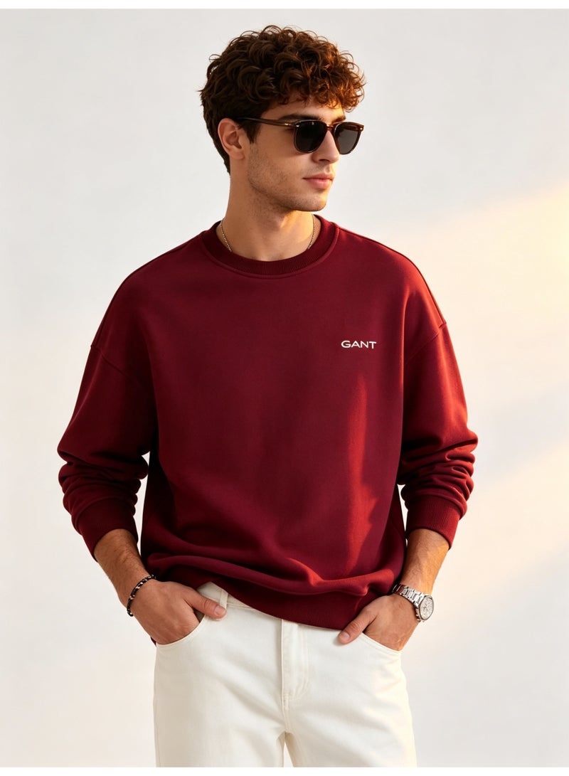 GANT Men's and Women's Crew Neck Sweatshirt, Casual Long Sleeve Pullover, Burgundy - Image 1