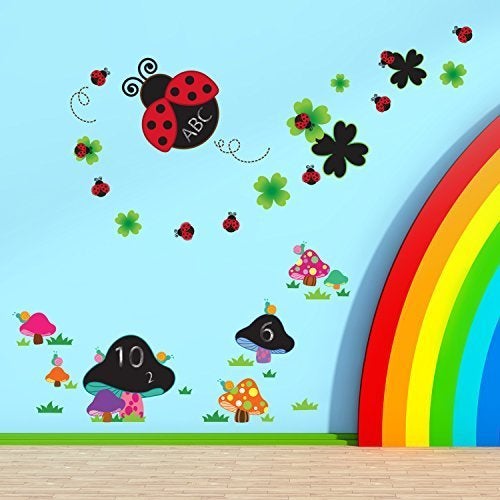 WALPLUS Removable Wall Stickers Blackboard  Lady Bird  Blackboard  Mushroom Nursery Kids Room 210Cm X 180Cm Multi  Colour - Image 1