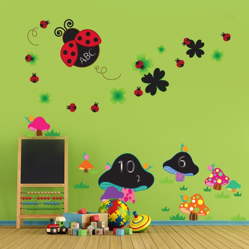 WALPLUS Removable Wall Stickers Blackboard  Lady Bird  Blackboard  Mushroom Nursery Kids Room 210Cm X 180Cm Multi  Colour - Image 2