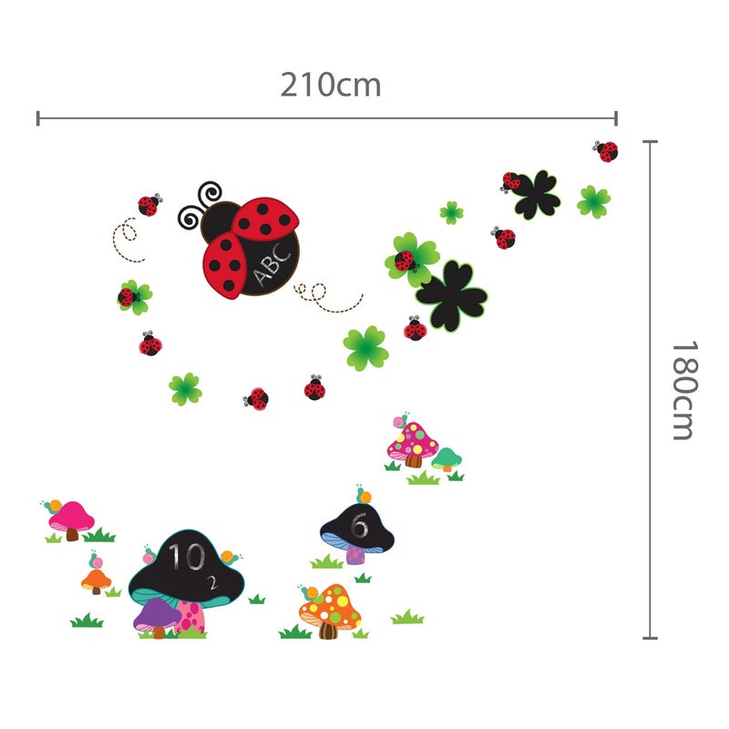 WALPLUS Removable Wall Stickers Blackboard  Lady Bird  Blackboard  Mushroom Nursery Kids Room 210Cm X 180Cm Multi  Colour - Image 3