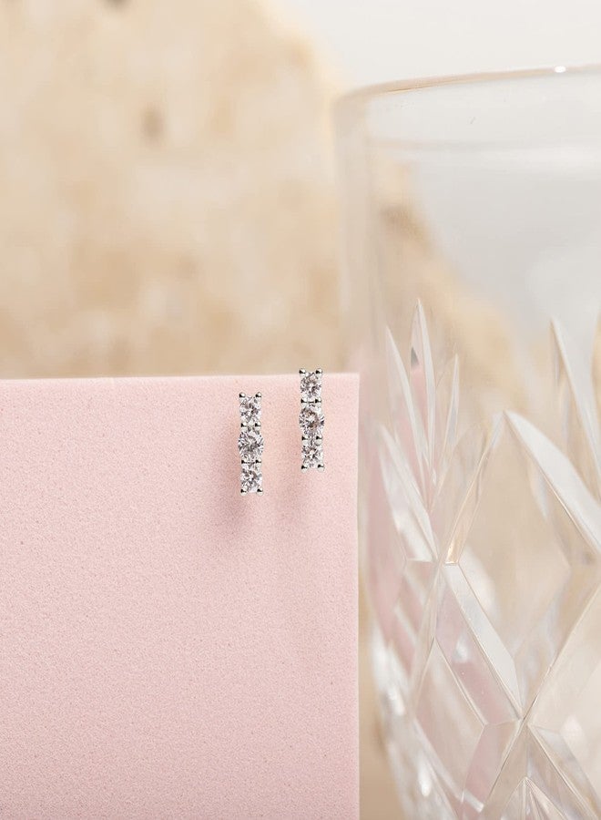 PAVOI 14K Gold Plated 925 Sterling Silver Post Sparkling Elegance Cubic Zirconia Bar Earrings | White Gold Earrings for Women - Image 3