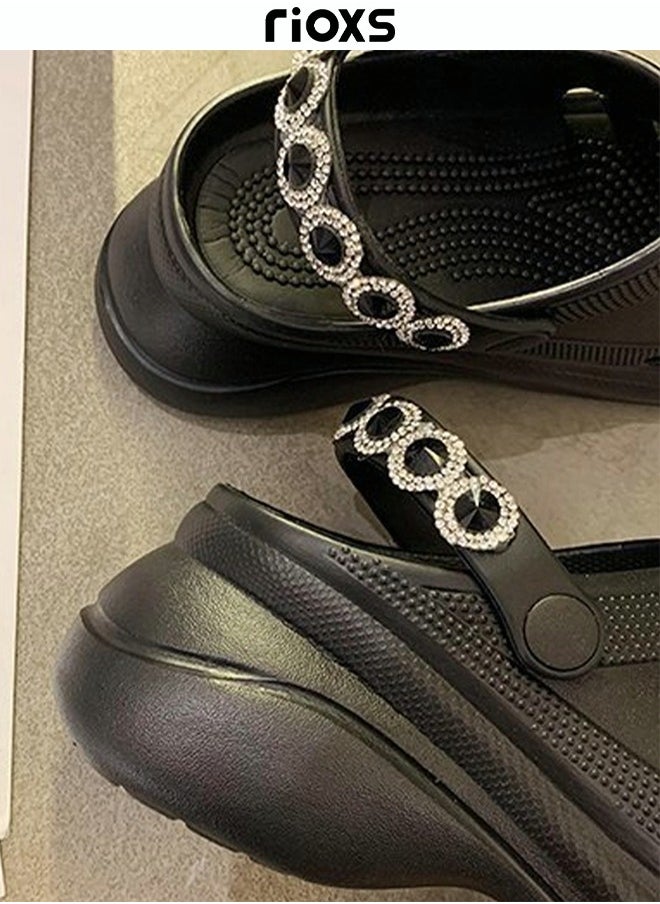 RIOXS Women's Rhinestones Clogs Elegant Beach Platform Shoes For Women Classic Platform Clog  - Image 4
