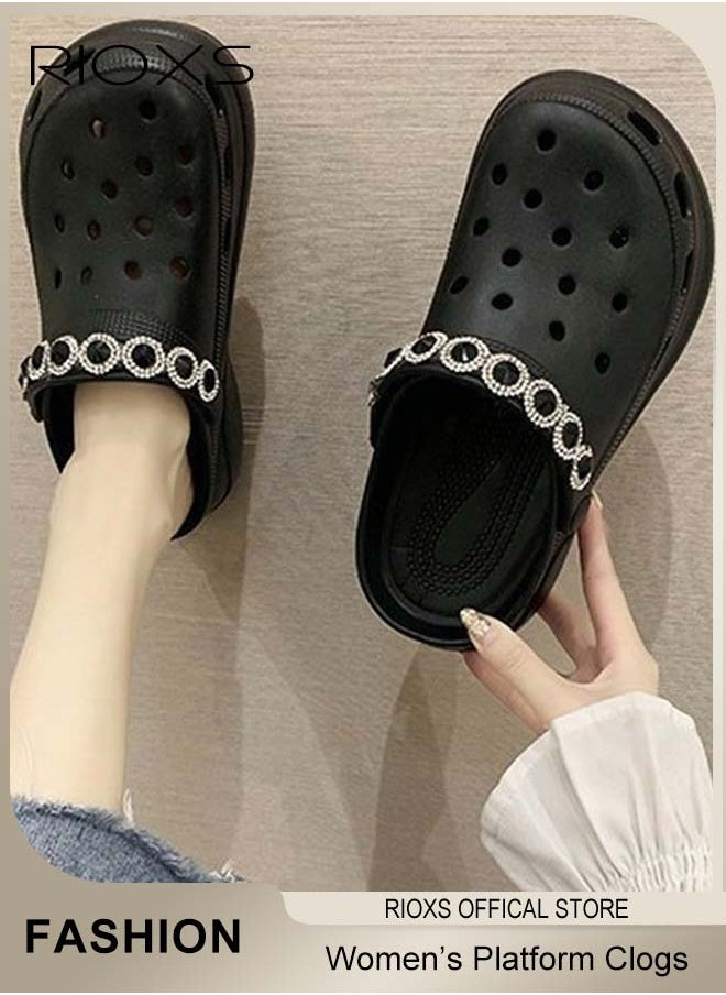 RIOXS - Women's Rhinestones Clogs Elegant Beach Platform Shoes For Women Classic Platform Clog - Image 1