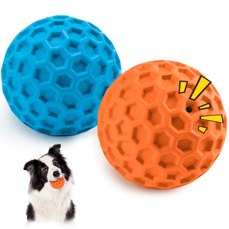 HIPPIH Indestructible Squeaky Dog Toys Interactive Dog Balls 2 Pack Chew Toys for Aggressive Chewers Natural Rubber Puppy Toy for LargeMedium Dogs Tough Puppy Teething Toy Relieve Anxiety - Image 2