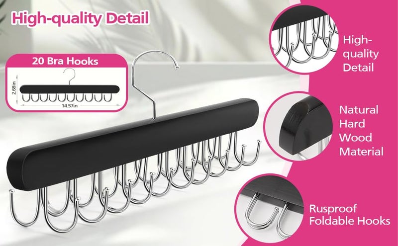 Fertoriy Bra Organizer for Closet Organization, Tank Top Hanger, Bra Hanger 20 Hooks Capacity, Foldable for Closet Organizer and Storage (2) - Image 2