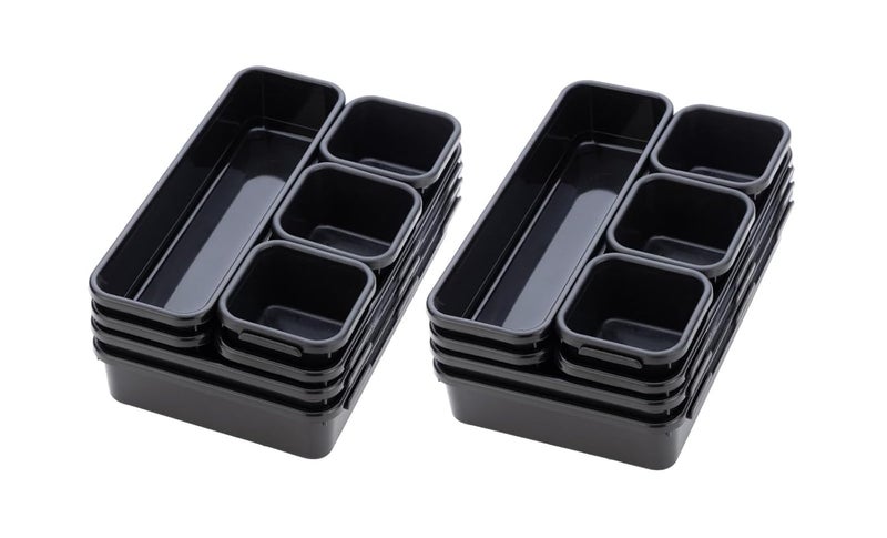 ROKTRY Interlocking Drawer Organizer Set of 16,Divider/Separator Black Plastic Trays for Flatware, Cutlery & Desk Storage for Household, Kitchen & Office - Image 1