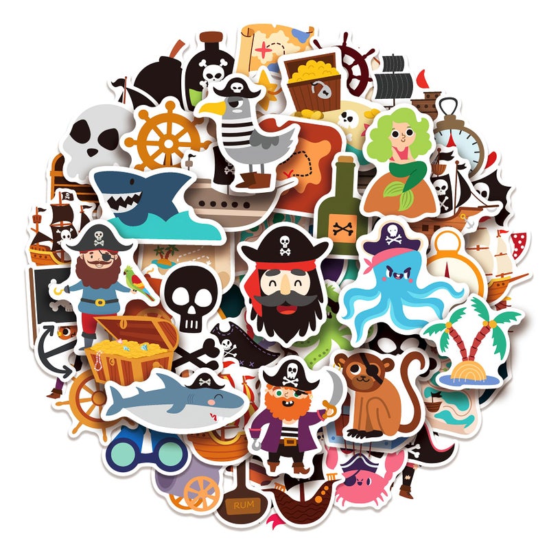 Cleverplay 100 Pack Pirate Stickers Pirate Party Favors Decorations Gifts Waterproof Stickers for Water Bottle Laptop Computer Phone