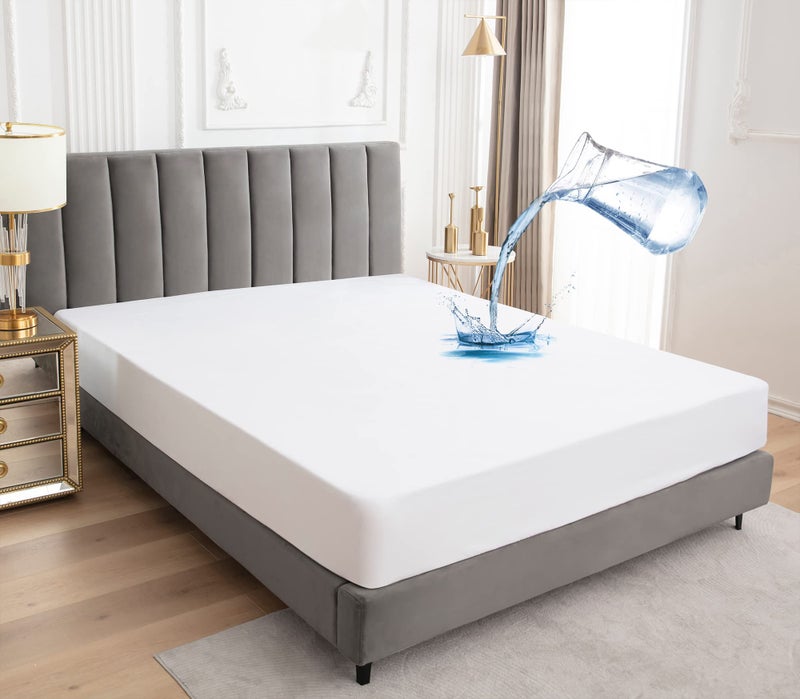 Sufdari Mattress ProtectorWaterproof Mattress Cover Queen18 Deep Pocket Mattress ProtectorFitted Sheet Style with Elastic Rubber BandWashable and Easy CareWhiteQueen