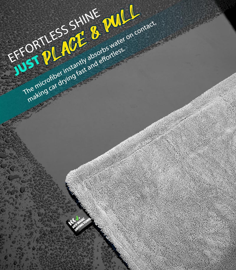 KKV منشفة تجفيف SUV كاملة الحجم KKV، 48"x24" منشفة تنظيف سيارات من الألياف الدقيقة ذات وجهين بتقنية الخيوط الملتوية، 1400GSM فائقة الامتصاص، خالية من الخدوش، قابلة للغسل في الغسالة (رمادي فاتح-أزرق بحري) - Image 5