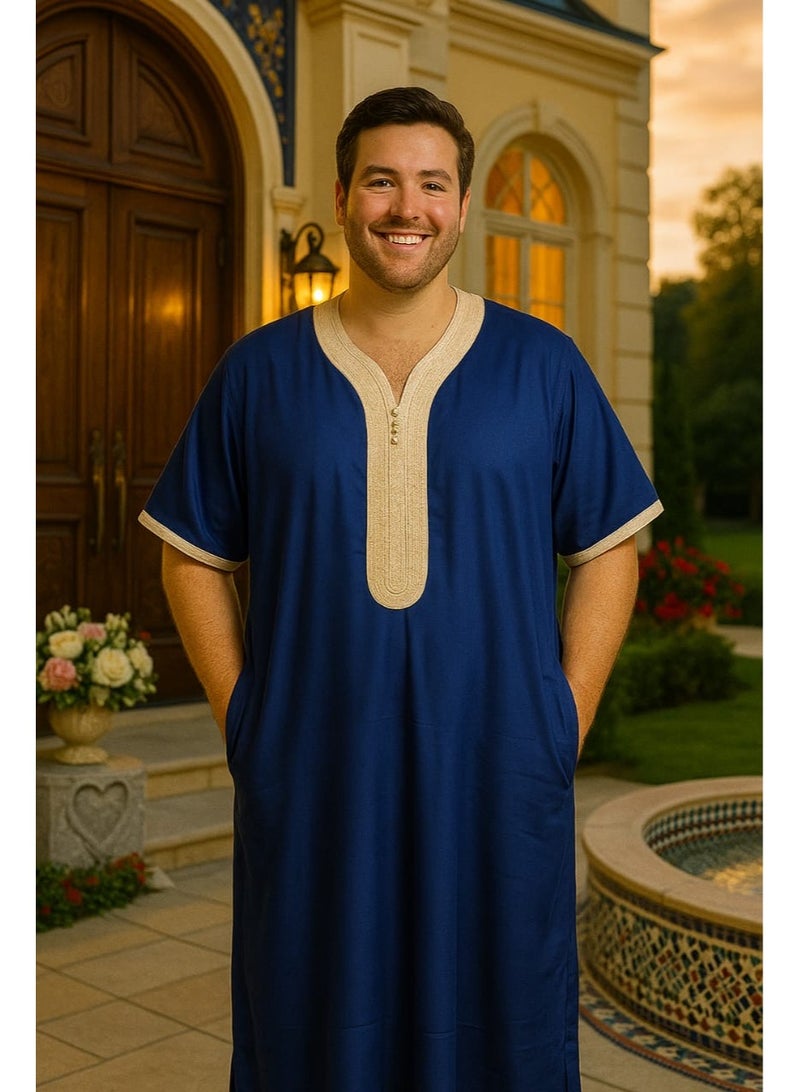 Men's Shirt, Nightgown, Moroccan Robe, Comfortable Men's Gifts Luxury Men's House Robe for Comfort Moroccan Shirt, Men's Summer Shirt, Short Sleeve Shirt, Men's Robe Comfortable Men's Gifts - Image 1