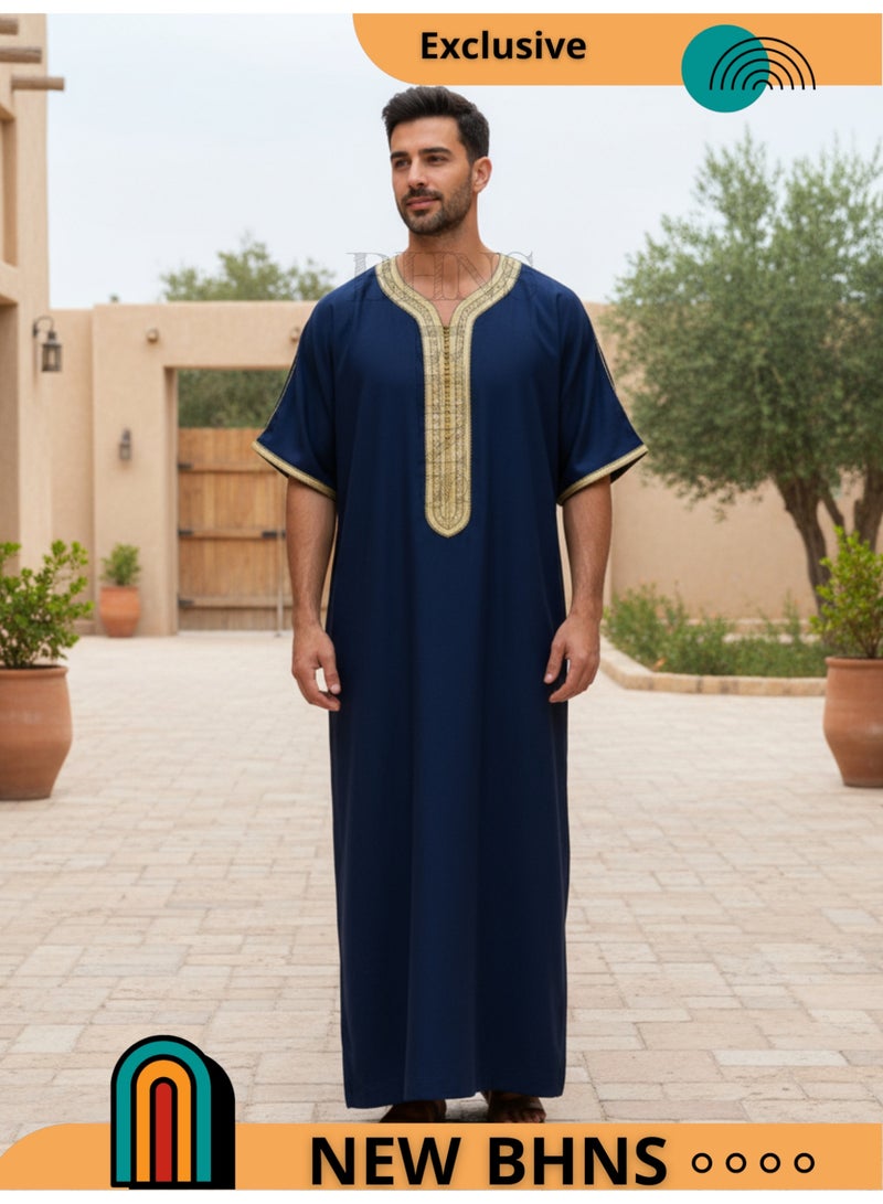 Men's Shirt, Nightgown, Moroccan Robe, Comfortable Men's Gifts Luxury Men's House Robe for Comfort Moroccan Shirt, Men's Summer Shirt, Short Sleeve Shirt, Men's Robe Comfortable Men's Gifts - Image 1