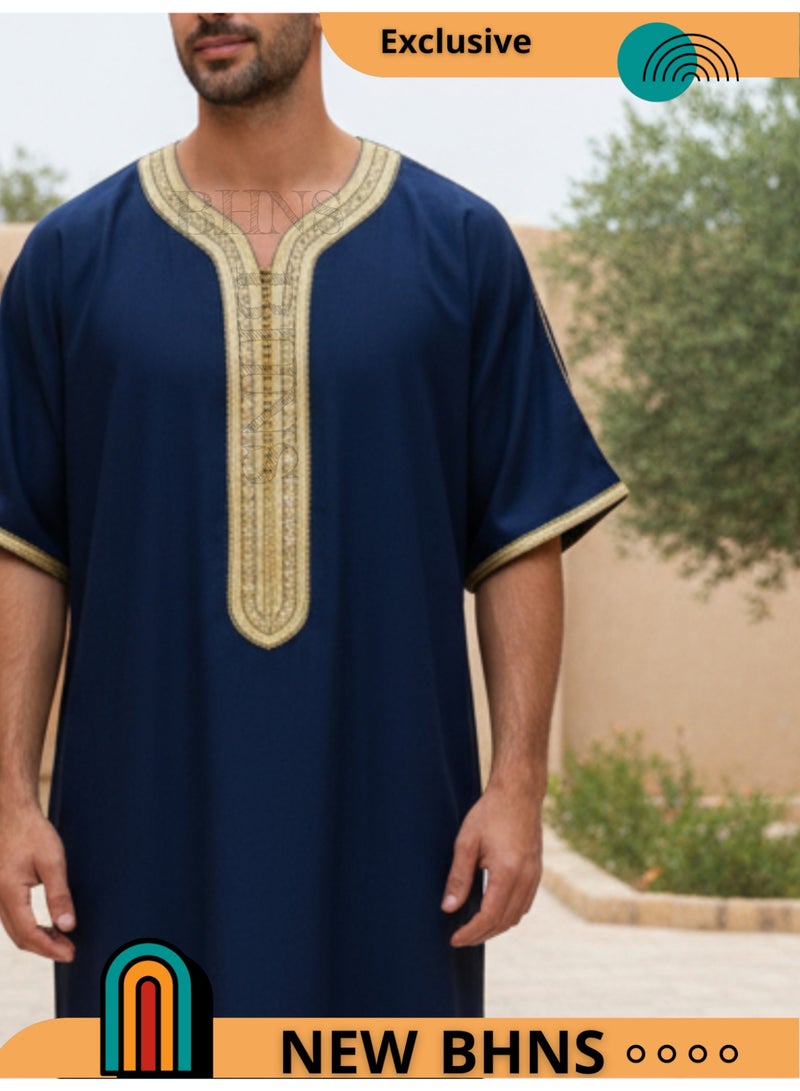 Men's Shirt, Nightgown, Moroccan Robe, Comfortable Men's Gifts Luxury Men's House Robe for Comfort Moroccan Shirt, Men's Summer Shirt, Short Sleeve Shirt, Men's Robe Comfortable Men's Gifts - Image 2
