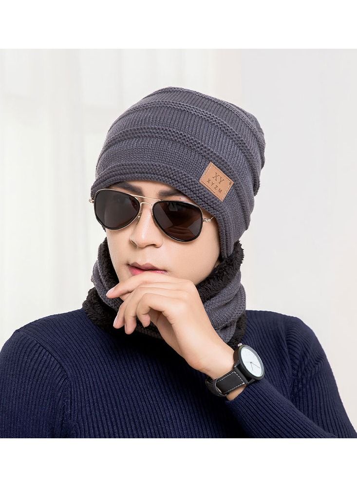 Loquat Winter Padded Set Cap Knitted Hat Scarf 2-Piece Set