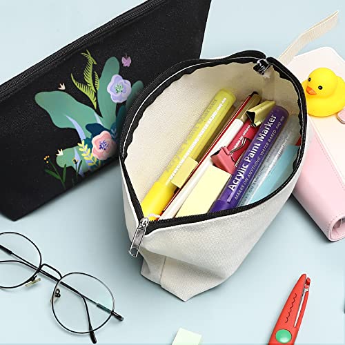 Sinzip 10 Pieces Cotton Canvas Makeup Bag with Bottom, Multi-Purpose Cosmetic Bag with Zipper Travel Toiletry Pouch, Blank DIY Craft Bag Pencil Bag (M, White), MN-WB07 - Image 2