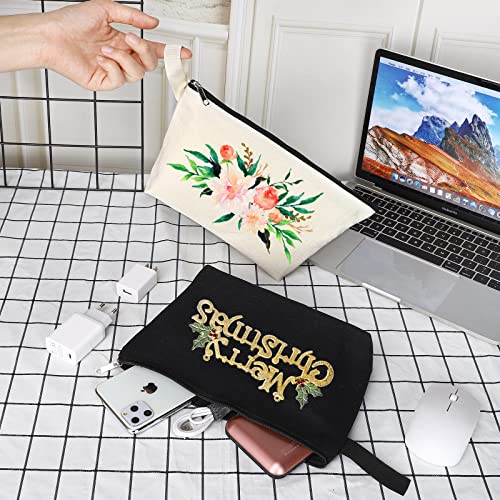 Sinzip 10 Pieces Cotton Canvas Makeup Bag with Bottom, Multi-Purpose Cosmetic Bag with Zipper Travel Toiletry Pouch, Blank DIY Craft Bag Pencil Bag (M, White), MN-WB07 - Image 4