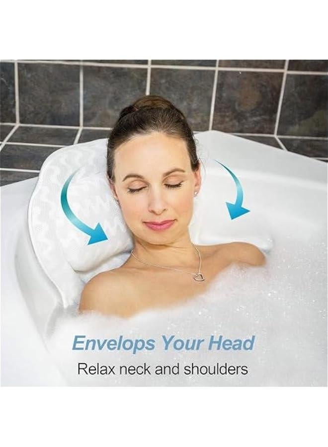 Bath Pillow Bathtub Pillows for Head & Neck 3D Air Mesh Breathable Bath Pillows Hot Tub Jacuzzi Spa Bathtub Accessories for Female (White)  - Image 4