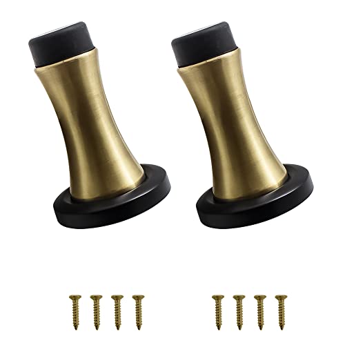 Volo Pack of 2 Pieces Heavy Duty Wall Mounted Door Stops, Rigid Door Stopper with Low Mounted Black Rubber Bumper Tips, Protect Wall & Door for Kitchen, Bedroom, Office (Antique Brass) - Image 1