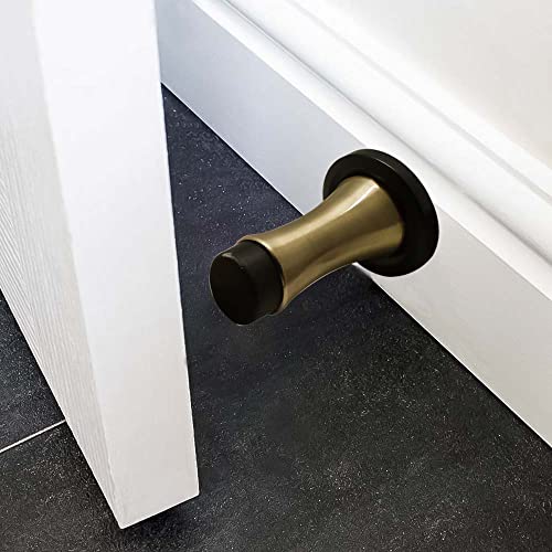 Volo Pack of 2 Pieces Heavy Duty Wall Mounted Door Stops, Rigid Door Stopper with Low Mounted Black Rubber Bumper Tips, Protect Wall & Door for Kitchen, Bedroom, Office (Antique Brass) - Image 4