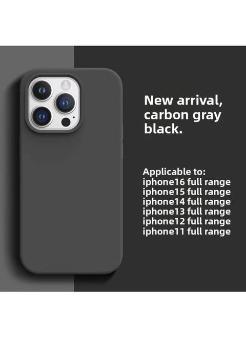 For Apple Mobile Phone Case For Iphone16 Liquid Silicone Protective Case 15 14 Men And Women 12 Advanced Sense Mobile Phone Case-Color:Carbon Gray Black [with Logo + Packaging Box]-Applicable Models:For Iphone16 Pro