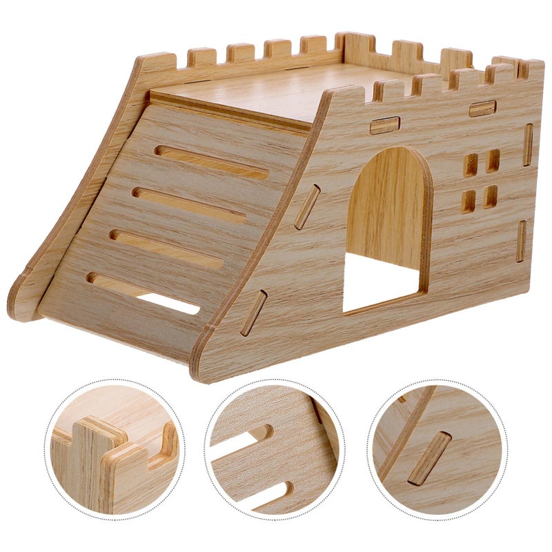 Wooden Hideout House For Guinea Pigs Hamsters Chinchillas Small Animal Maze Toy Hut - Image 3
