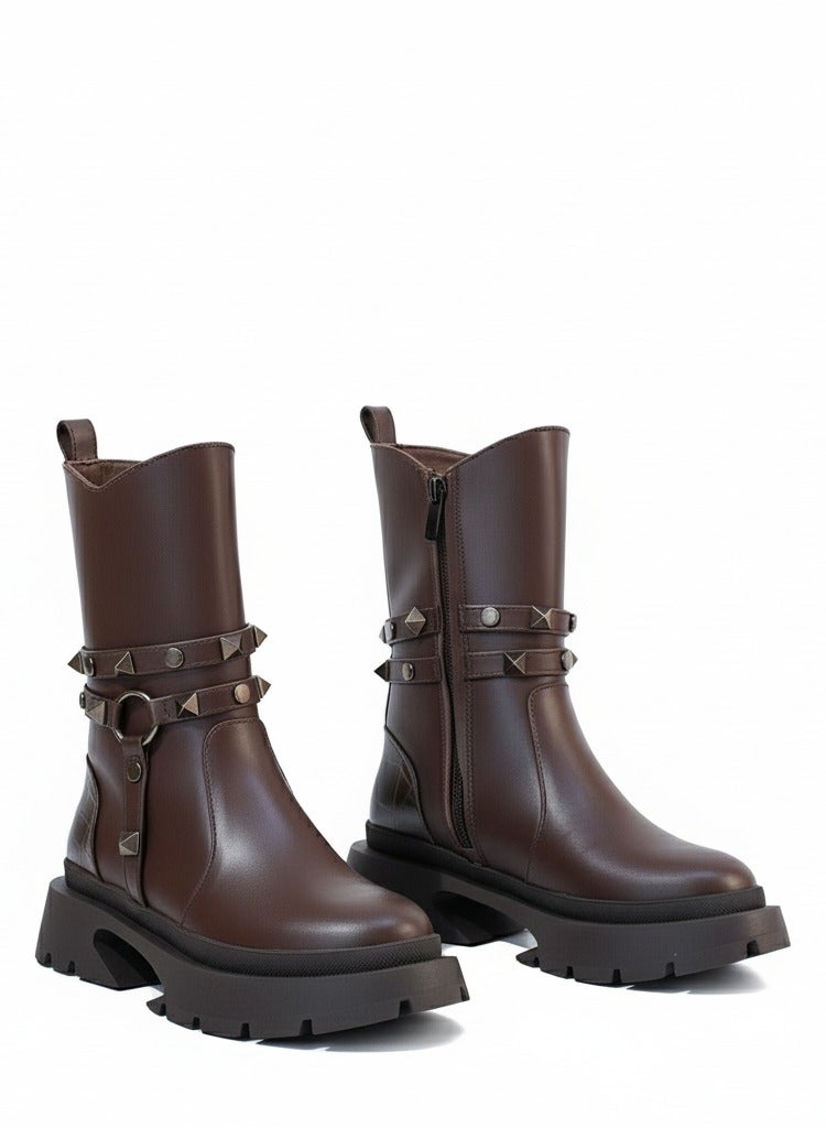 LIFESTYLISH Ankle Boot Leather With Accessories Stylish E-103 - Brown - Image 2