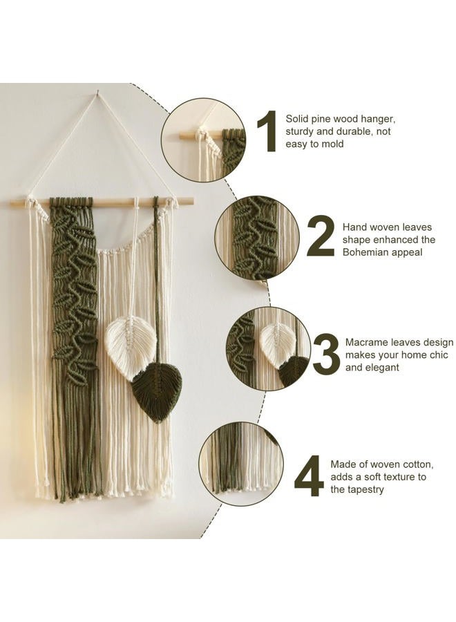 Artilady Macrame Leaves Tapestry Wall Decor- Bohemian Woven Tapestries Green Leaves Wall Art, Large Boho Tassels Hanging Ornament Western Room Decor for Bedroom Living Room Dorm - Image 3