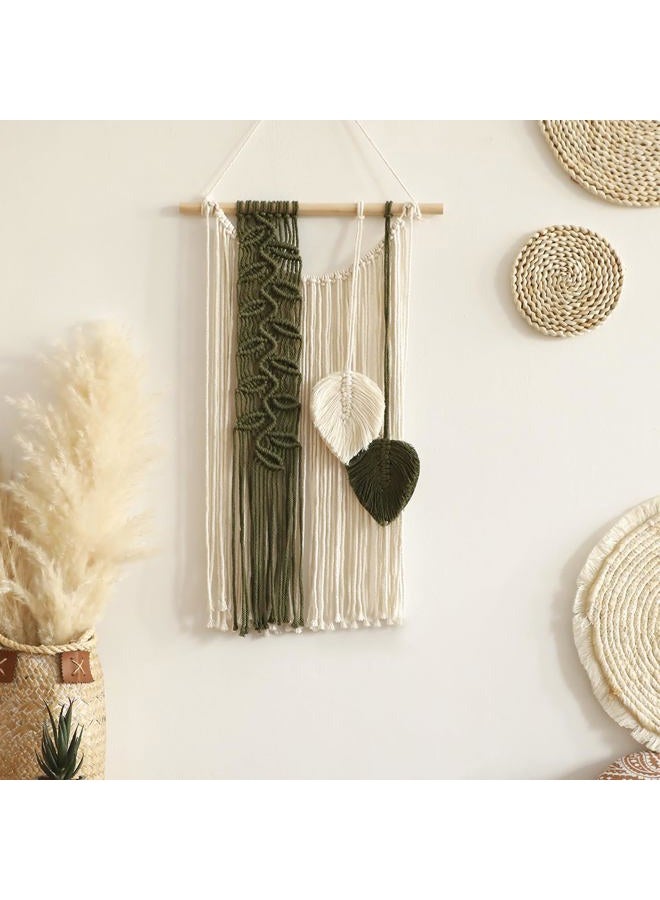 Artilady Macrame Leaves Tapestry Wall Decor- Bohemian Woven Tapestries Green Leaves Wall Art, Large Boho Tassels Hanging Ornament Western Room Decor for Bedroom Living Room Dorm - Image 1