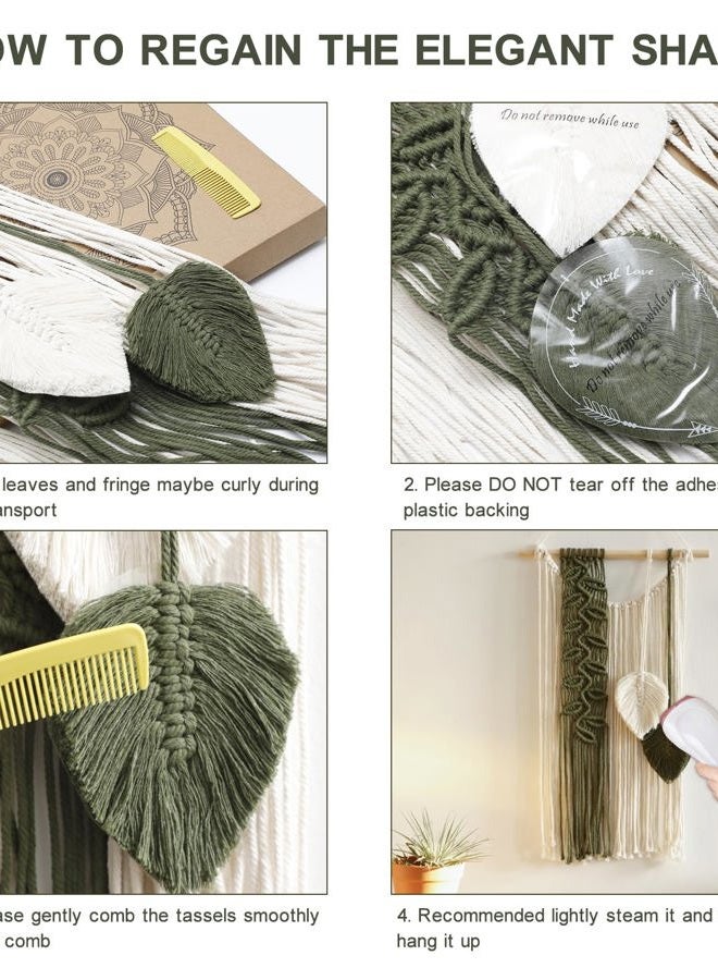 Artilady Macrame Leaves Tapestry Wall Decor- Bohemian Woven Tapestries Green Leaves Wall Art, Large Boho Tassels Hanging Ornament Western Room Decor for Bedroom Living Room Dorm - Image 5