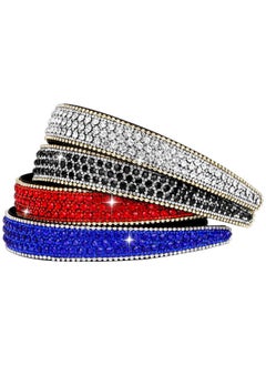 Wecoe Wecoe 4 Pack Rhinestone Headbands Women Girls Fashion Glitter Sparkly Diamond Headbands Flower Girls Back to School Prom Hair Accessories Women Girls Birthday Gift (Silver, Black, Red, Royal Blue)  - Image 1