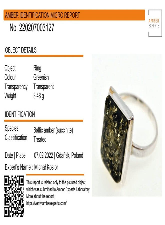 هوليداي غفت شوب خاتم مستطيل من الفضة الإسترلينية والعنبر الأخضر البلطيقي للبالغين من HolidayGiftShops - مقاس 8 - Image 3