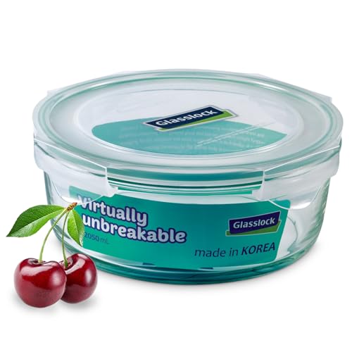 Glasslock Korea Tempered Glass Storage Containers with Lid - Classic 2050ml Round - Airtight Food Storage Kitchen Container - Office Lunch Tiffin Box/Bowl, Microwave/Dishwasher/Fridge/Freezer Safe - Image 1