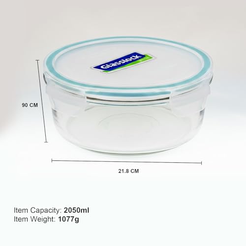 Glasslock Korea Tempered Glass Storage Containers with Lid - Classic 2050ml Round - Airtight Food Storage Kitchen Container - Office Lunch Tiffin Box/Bowl, Microwave/Dishwasher/Fridge/Freezer Safe - Image 4