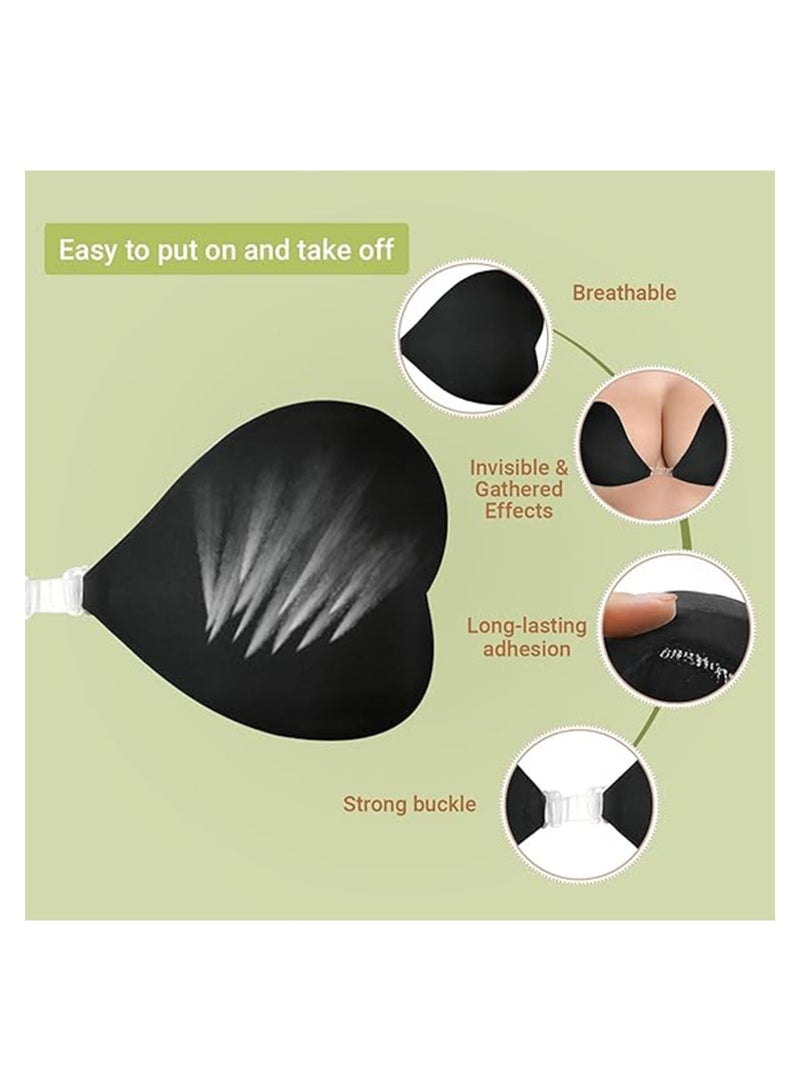 حمالة صدر غير مرئية مع رفع للنساء، عبوة 2 قابلة لإعادة الاستخدام بدون ظهر وبدون حمالات لاصقة لحفلات الزفاف وفساتين السهرة مع 3 مشابك أمامية بأطوال مختلفة (كوب: C/D) - Image 4