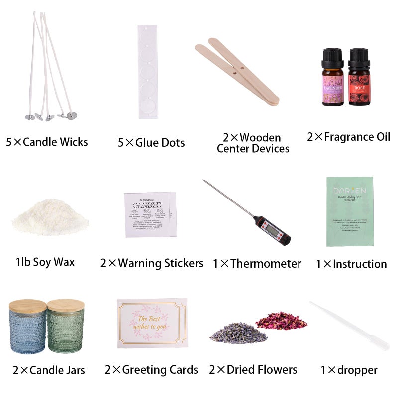 DARJEN Candle Making Kits for Beginners, DIY Starter Scented Candles Making Kit - 2 Glass Jars(Blue, Green), Soy Wax, Scented, Card & More, Full Soy Candle Making Supplies Set Perfect Gifts - Image 2
