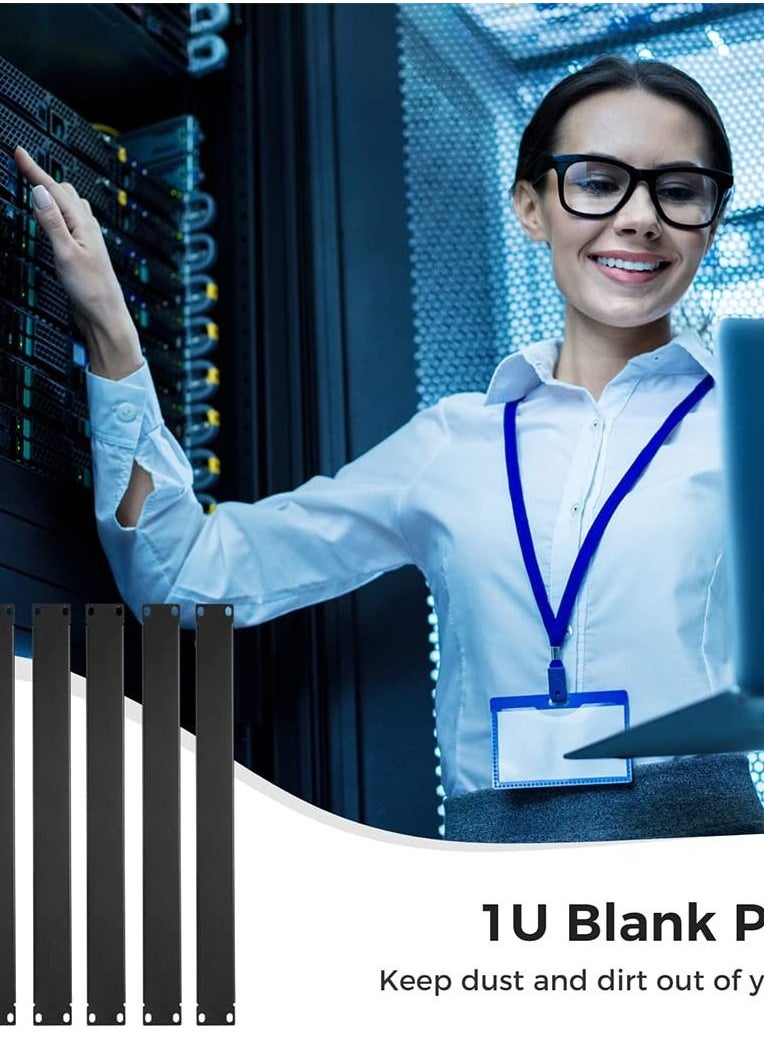 Excefore 1U Blank Panel, 5 Pcs Metal Rack Mount Filler Panels, Suitable for 19-inch Server Rack Cabinets/Enclosures/Network Cabinets, Color: Black.  - Image 2