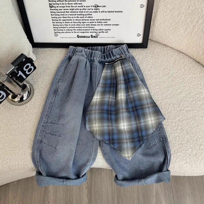 Detachable ~ Children'S Jeans 2025 Loose Trousers Boys' Spring Korean Style Personalized Patchwork - Image 3