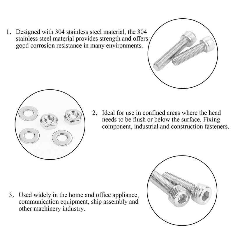 DYWISHKEY ديوايشكي 360 قطعة M2.5 × 4 مم/6 مم/8 مم/10 مم/12 مم/16 مم/20 مم/25 مم، براغي وصواميل من الفولاذ المقاوم للصدأ 304 مع رأس سداسي ومجموعة من المفاتيح السداسية - Image 5