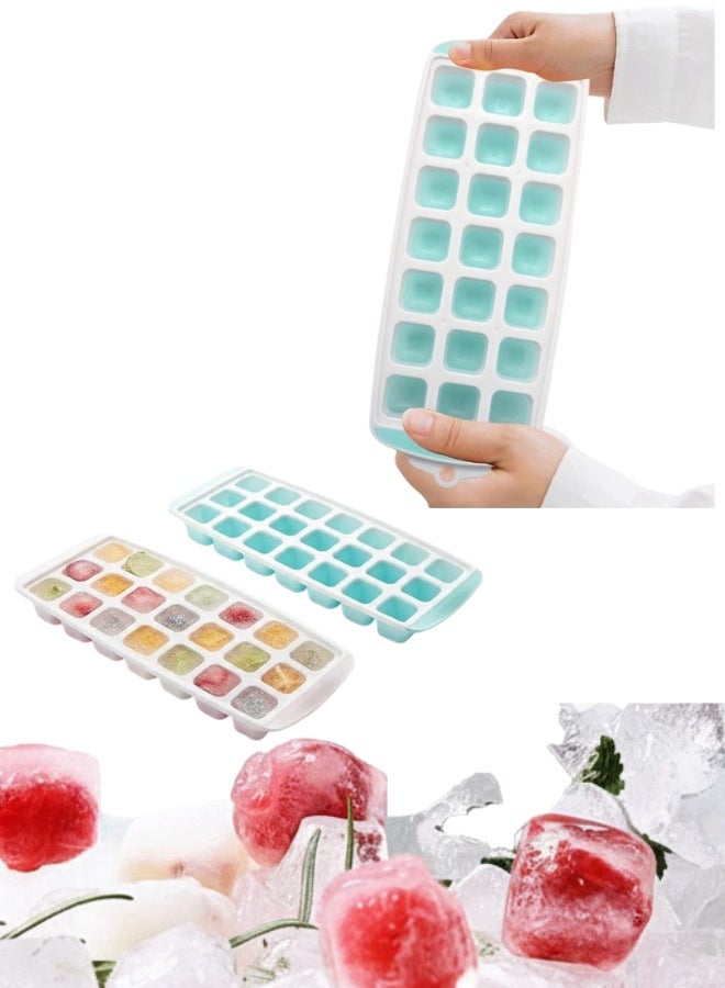 قالب مكعبات ثلج سيليكون عالي الجودة – 21 مكعب قابل للفك بسهولة والتكديس داخل الفريزر – مثالي للمشروبات، العصائر، الآيس كريم وطعام الأطفال – تصميم ملون ممتع -قطعتان - Image 1