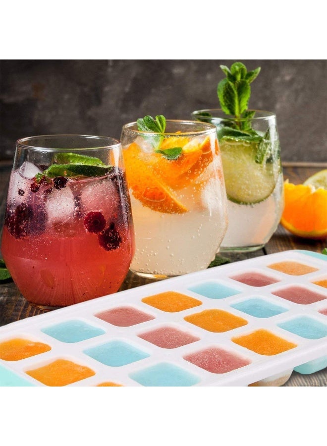 قالب مكعبات ثلج سيليكون عالي الجودة – 21 مكعب قابل للفك بسهولة والتكديس داخل الفريزر – مثالي للمشروبات، العصائر، الآيس كريم وطعام الأطفال – تصميم ملون ممتع -قطعتان - Image 3
